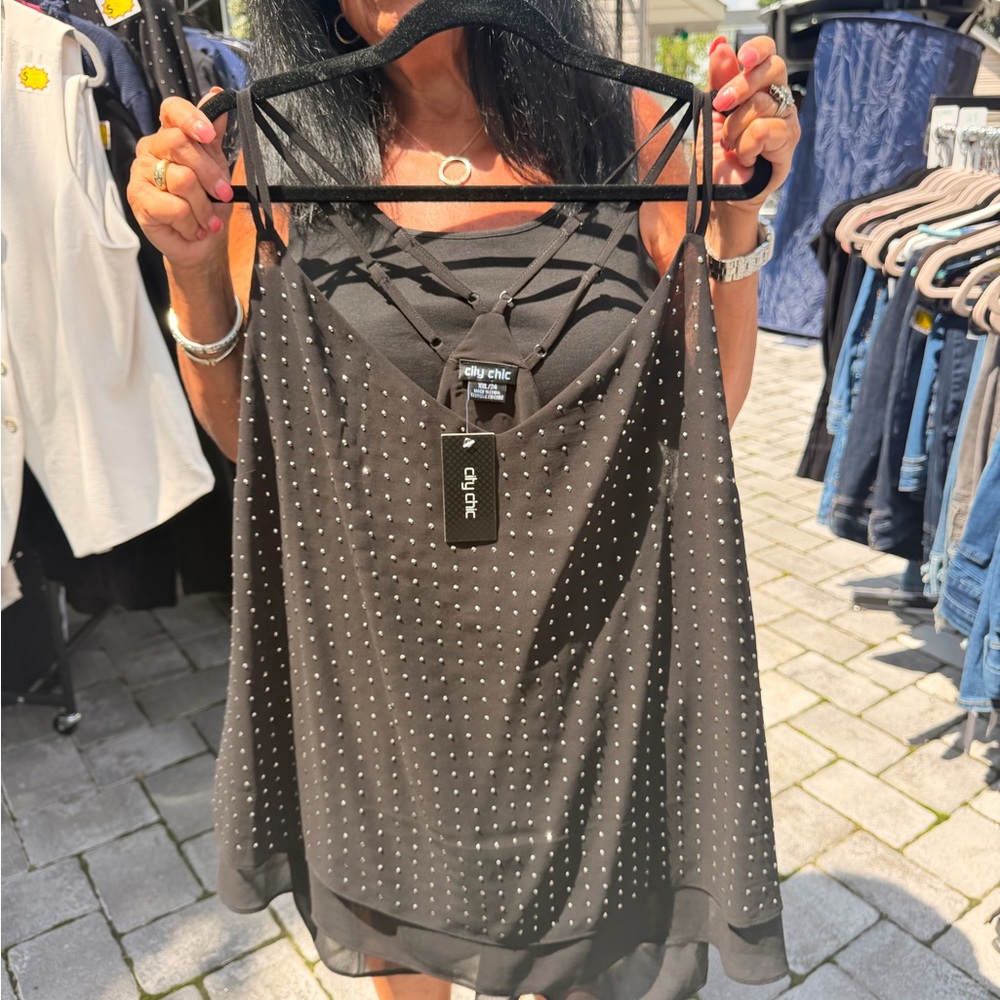 City Chic Black Stud-Embellished Cami
